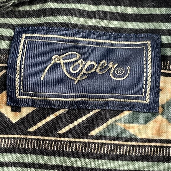 Roper Western Shirt Mens Large Aztec Black Button Down 100% Cotton Snap Button - Picture 3 of 6